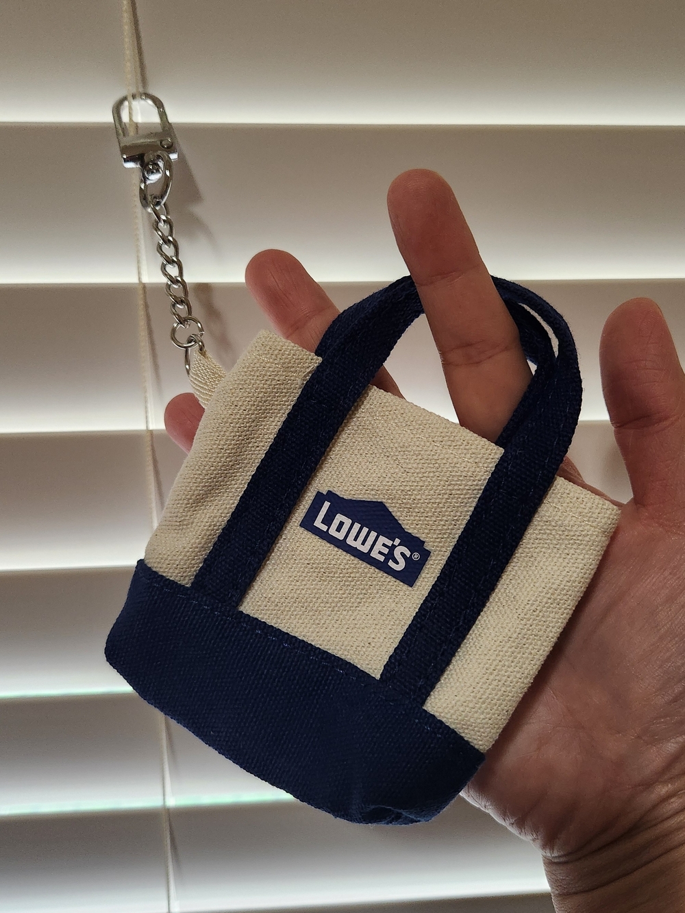 Lowe's Navy & Cream Micro Tote Keychain - Picture 3 of 4